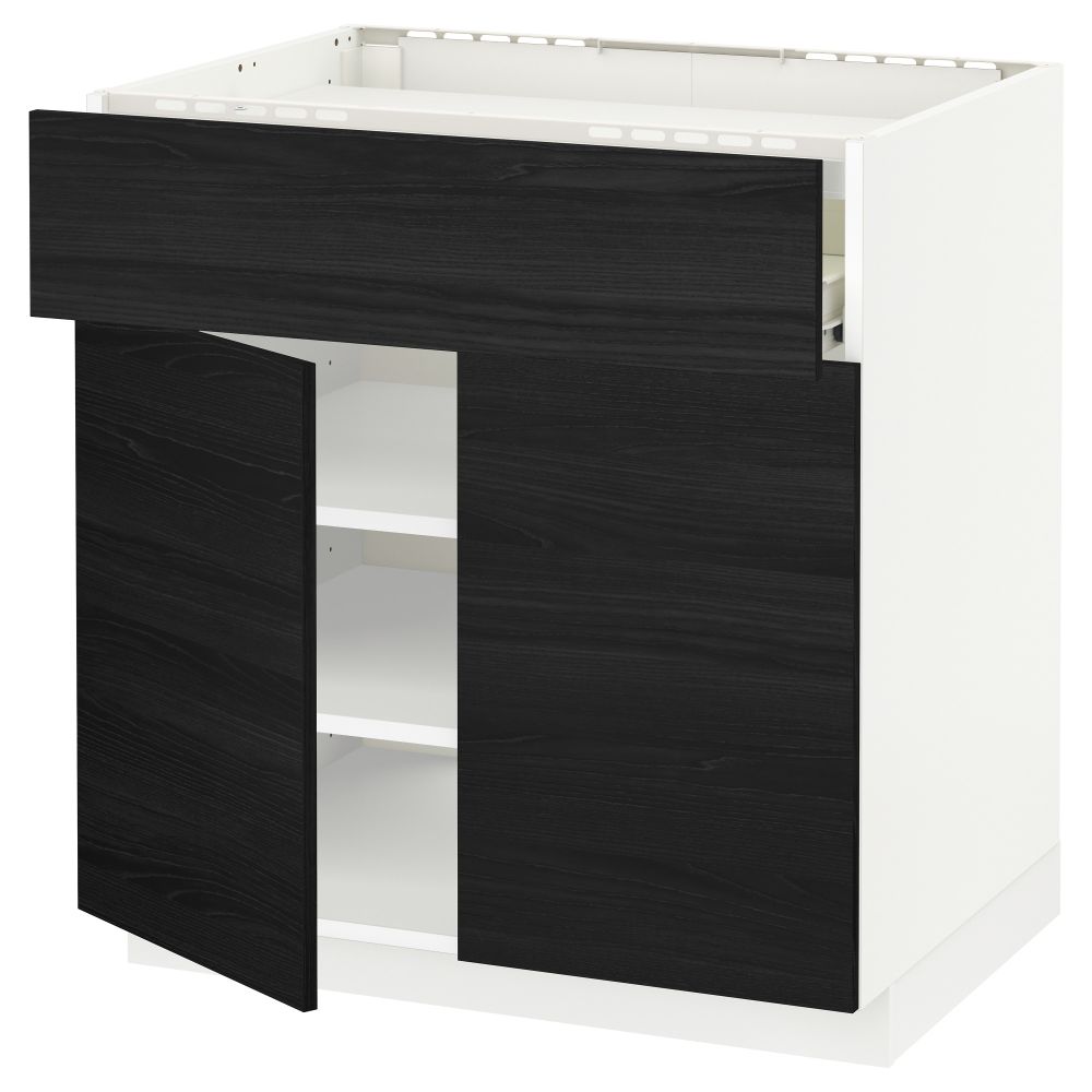 Напольный шкаф для варочной панели, ящик, полка, 2 дверцы МЕТОД / ФОРВАРА, белый, Тингсрид черный (80x60 см) - схема-чертеж с размерами