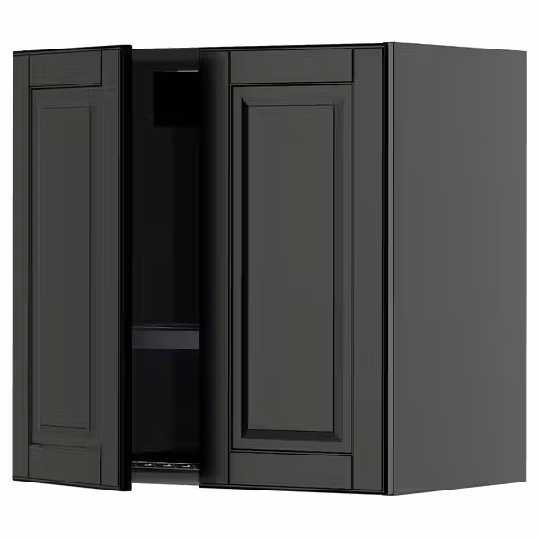METOD Навесной шкаф с сушилкой/2дверцы - черно-серый/Bodbyn чёрный 60x60 см - фото 1
