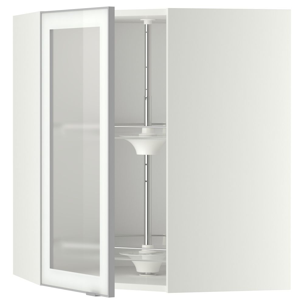 Угловой навесной шкаф с вращающающейся секцией, стеклянными дверцами МЕТОД, белый, Ютис матовое стекло - схема-чертеж с размерами