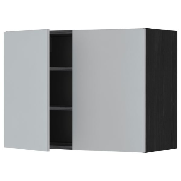 Навесной шкаф с полками, 2 дверцы МЕТОД, черный, Веддинге серый - схема-чертеж с размерами