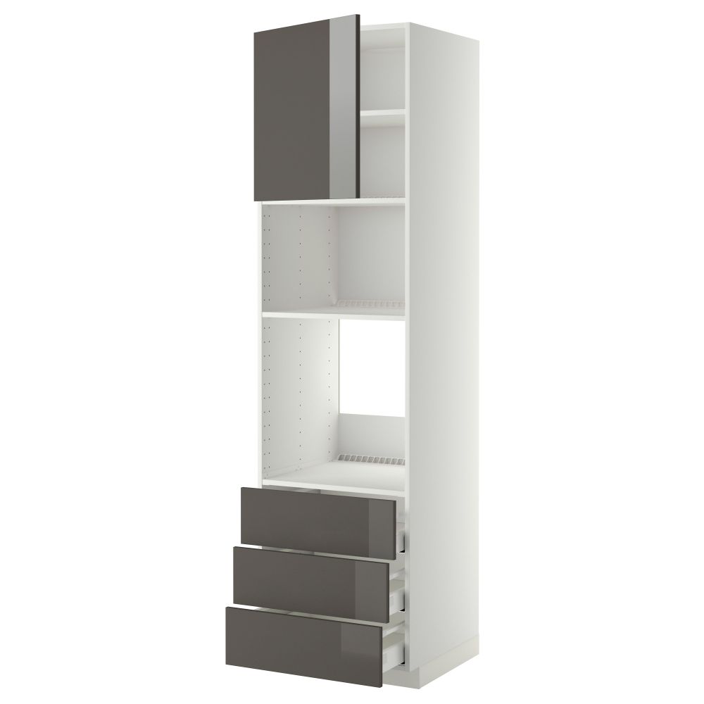 Высокий шкаф для духовки/СВЧ дверца, 3 ящика МЕТОД / МАКСИМЕРА, белый, Рингульт серый - фото 1
