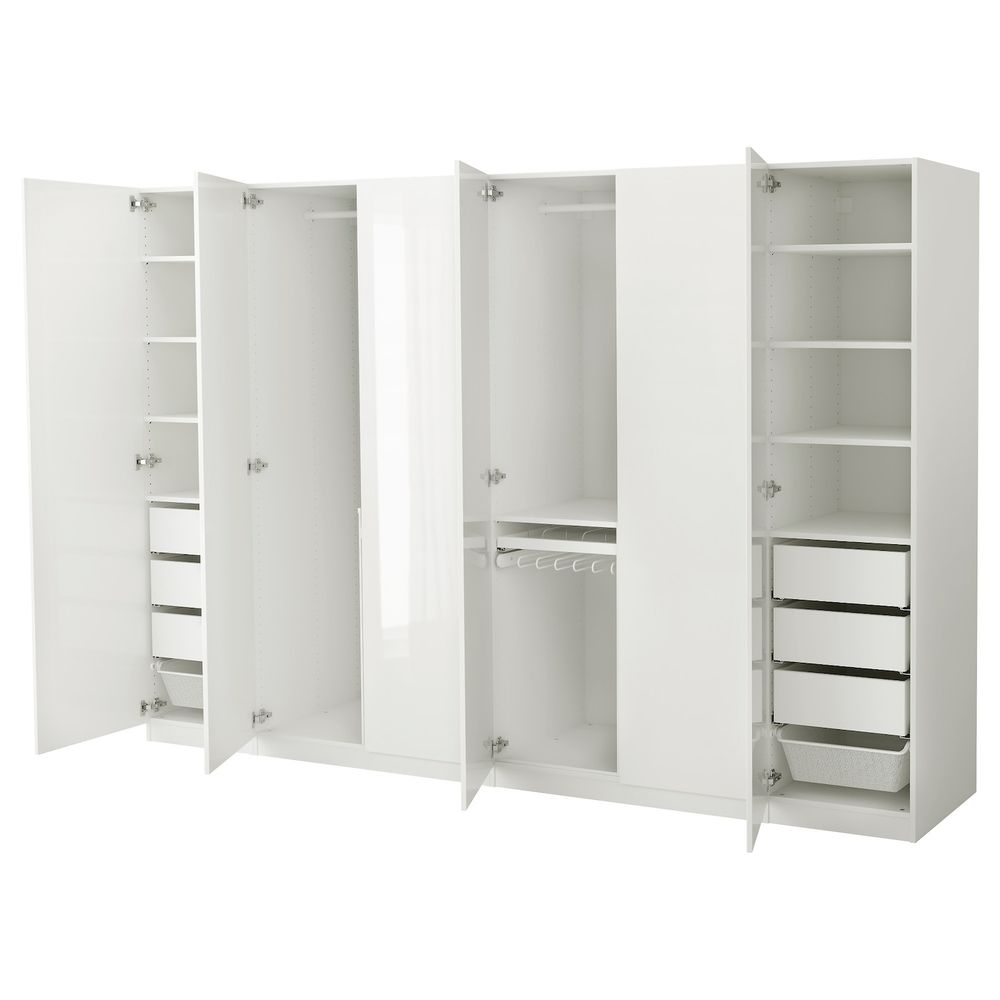 Гардероб, белый, Фардаль глянцевый/белый, 300x60x201 см IKEA ПАКС 492.488.20 - фото 1