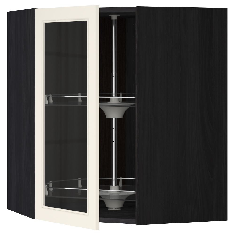 Угловой навесной шкаф с вращающающейся секцией, стеклянными дверцами МЕТОД, черный, Хитарп белый с оттенком - схема-чертеж с размерами