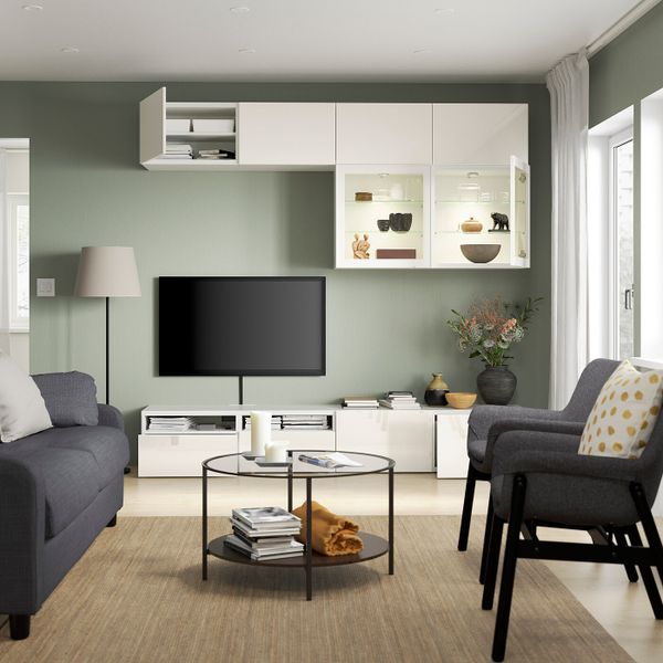 Шкаф для ТВ, комбинированный, стекляные дверцы, белый/Сельсвикен глянцевый, белый прозрачное стекло 240x42x231 см IKEA BESTÅ - фото 2