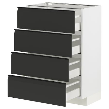 Напольный шкаф 4 фасада,4 ящика, белый, Upplöv матовый антрацит, 60x37 см IKEA METOD МЕТОД, MAXIMERA МАКСИМЕРА 694.936.79