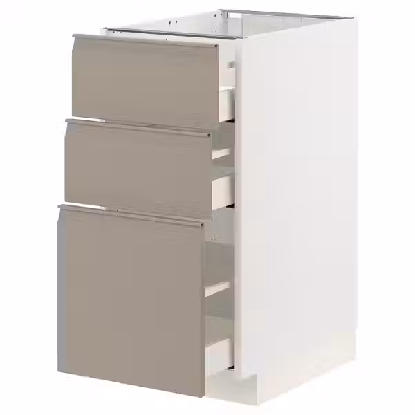 METOD / MAXIMERA Напольный шкаф с 3 ящиками - белый/Upplöv матовый темно-бежевый 40x60 см - фото 1