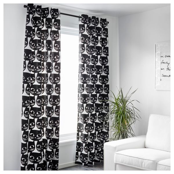 Гардины, 1 пара МАТТРАМ, белый, черный (145x300 см) - фото 2