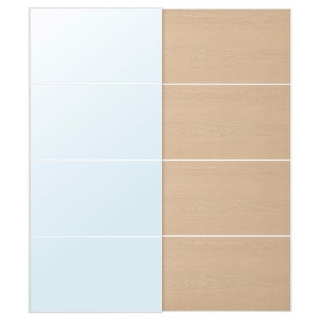 Пара раздвижных дверей, зеркальное стекло/под беленый дуб 200x236 см IKEA AULI АУЛИ / MEHAMN МЕХАМН 693.289.10