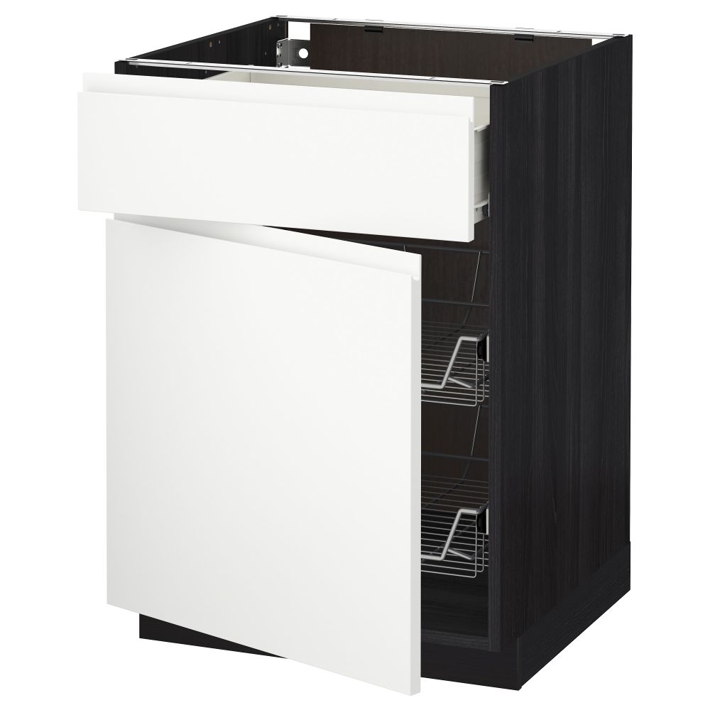 Напольный шкаф с проволочной корзиной, ящиком, дверью МЕТОД / ФОРВАРА, черный, Воксторп белый - схема-чертеж с размерами