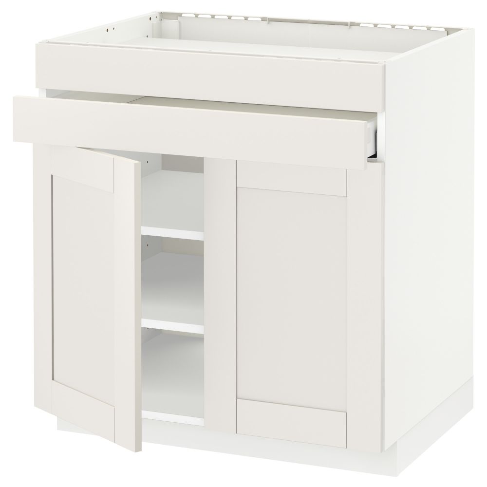 Напольный шкаф для варочной панели, 2 ящика, 2 фасада, 1 ящик МЕТОД / МАКСИМЕРА, белый, Сэведаль белый (80x60 см) - схема-чертеж с размерами