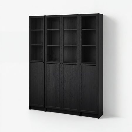 BILLY / OXBERG Стеллаж + глухие/стеклянные дверцы - чёрный под дуб 160x202 см