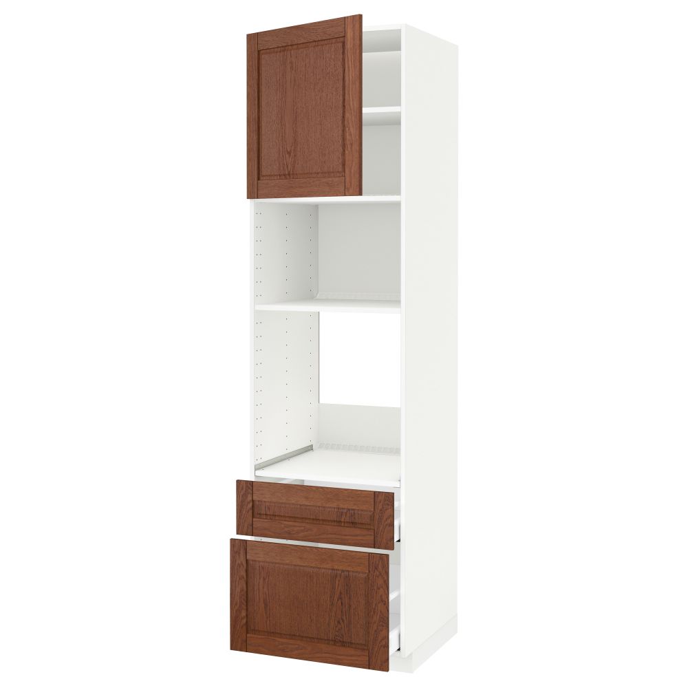 Высокий шкаф для духовки/СВЧ дверца, 2 ящика МЕТОД / МАКСИМЕРА, белый, Филипстад коричневый - схема-чертеж с размерами