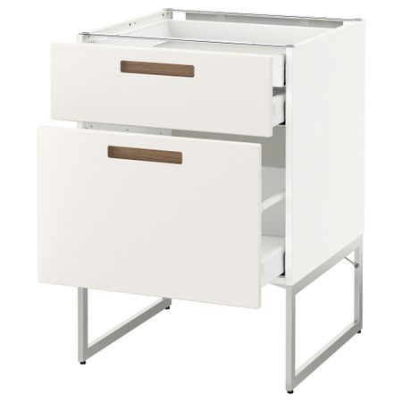 Напольный шкаф 2 фронтальных панели, 2 нижних,1 встроенный ящик МЕТОД / МАКСИМЕРА, белый, Мэрста белый