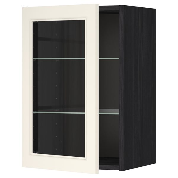 Навесной шкаф с полками, стекляными дверцы МЕТОД, черный, Хитарп белый с оттенком - схема-чертеж с размерами