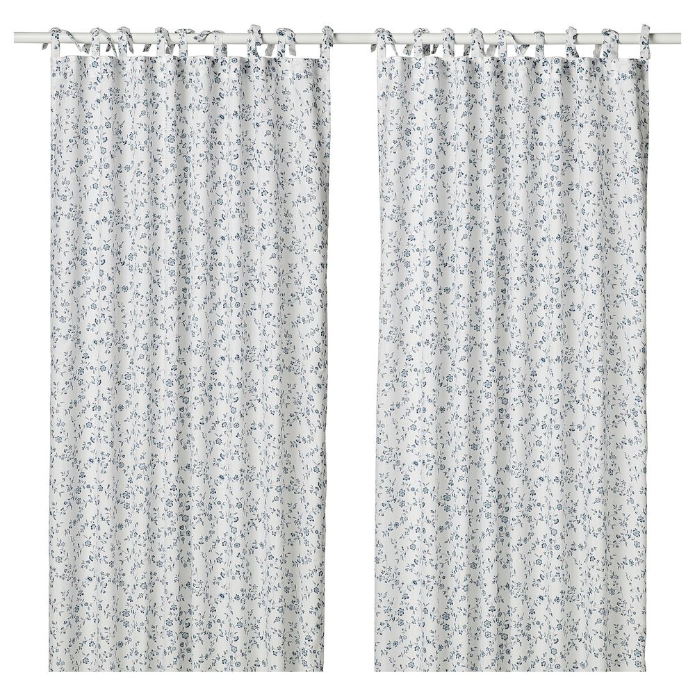 Гардины, 1 пара, белый/синий, 145x300 см IKEA ХЭССЛЕКЛОККА 103.988.77 - фото 1