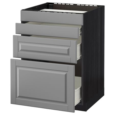 Напольный шкаф для духовки, 4фасада, 3 ящика МЕТОД / ФОРВАРА, черный, Будбин серый