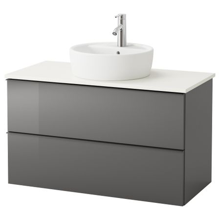 Шкаф п-раковину/столешн45/раковина ГОДМОРГОН/АЛДЕРН / ТОРНВИКЕН, глянцевый серый, белый (102x49x74 см)