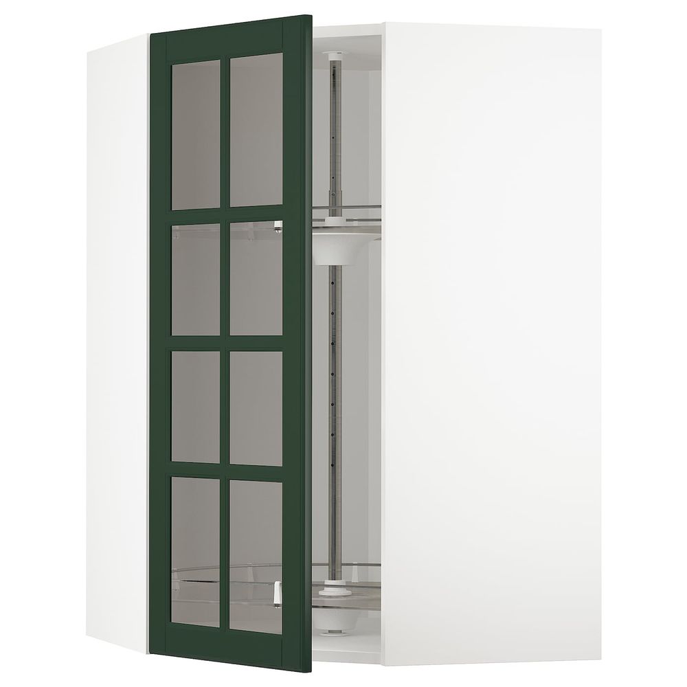 Угловой навесной шкаф с вращающейся секция, стеклянная дв, белый/Будбин темно-зеленый 68x100 см IKEA METOD МЕТОД 593.123.68 - фото 1
