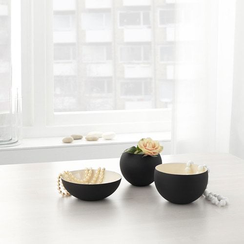Миска, 3 шт, слоновая кость, черный IKEA ГЛИТРИГ 603.941.55 - фото 2