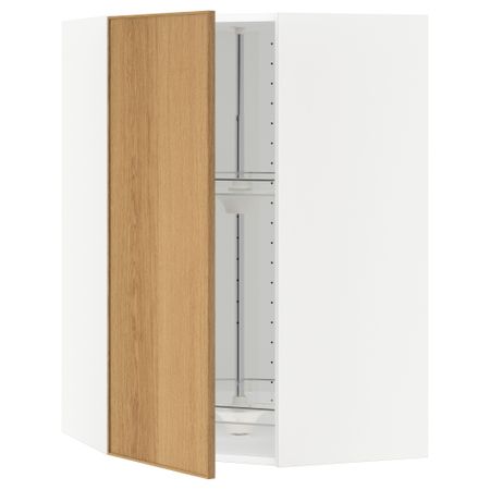 Угловой навесной шкаф с вращающейся секцией МЕТОД, белый, Экестад дуб