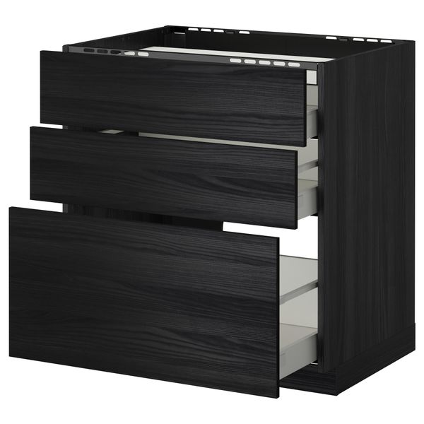 Напольный шкаф, 3 фронтальных панели, 3 ящика МЕТОД / МАКСИМЕРА, черный, Тингсрид черный - схема-чертеж с размерами
