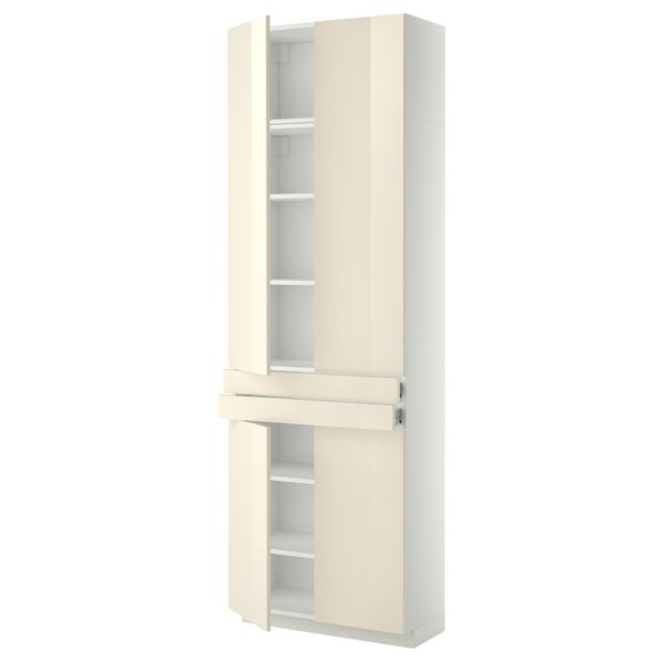 Высокий шкаф + полки, 2 ящика, 4 дверцы МЕТОД / ФОРВАРА, белый, Рингульт кремовый (80x37x240 см) - фото 1