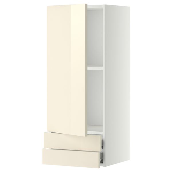 Навесной шкаф с дверцей, 2 ящика МЕТОД / ФОРВАРА, белый, Рингульт кремовый - фото 1