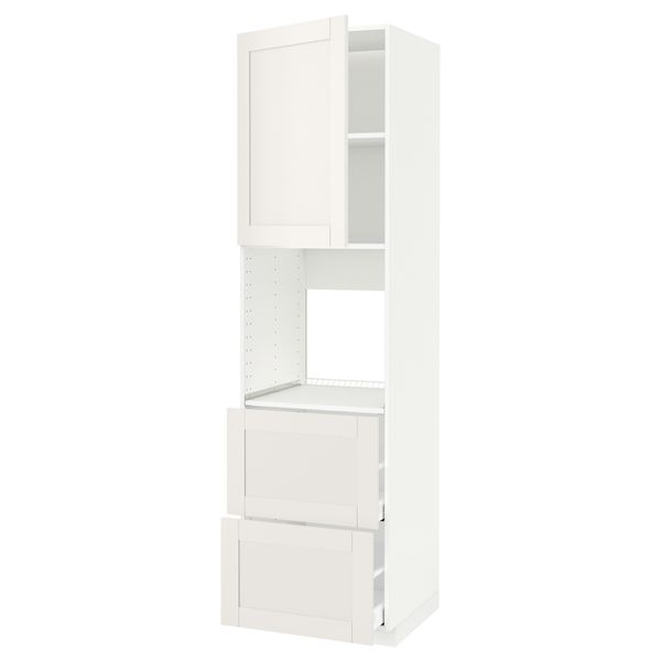 Высокий шкаф для духовки + дверца, 2 форнтальных, 2 высоких ящик МЕТОД / МАКСИМЕРА, белый, Сэведаль белый - схема-чертеж с размерами