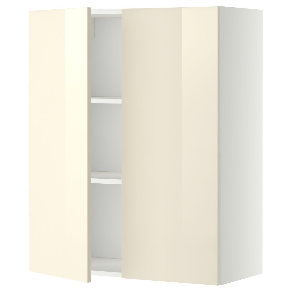 Навесной шкаф с полками, 2 дверцы МЕТОД, белый, Рингульт кремовый - схема-чертеж с размерами