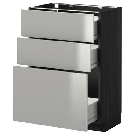 Напольный шкаф с 3 ящиками МЕТОД / ФОРВАРА, черный, Гревста нержавеющ сталь