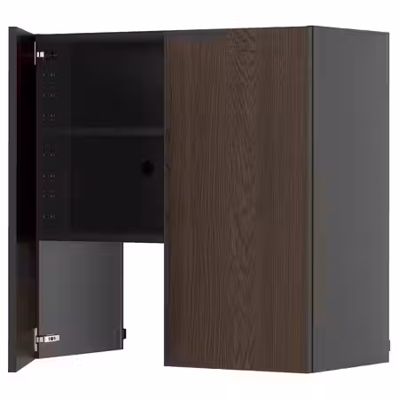 METOD Навесной шкаф д/вытяжки/полка/дверь - черно-серый/Sinarp коричневый 80x80 см