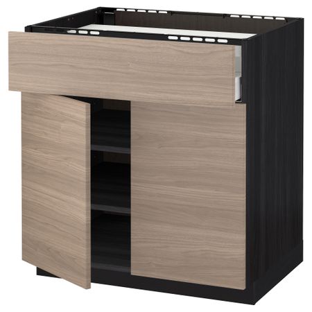 Напольный шкаф для варочной панели, ящик, полка, 2 дверцы МЕТОД / МАКСИМЕРА, черный, Брокхульт светло-серый