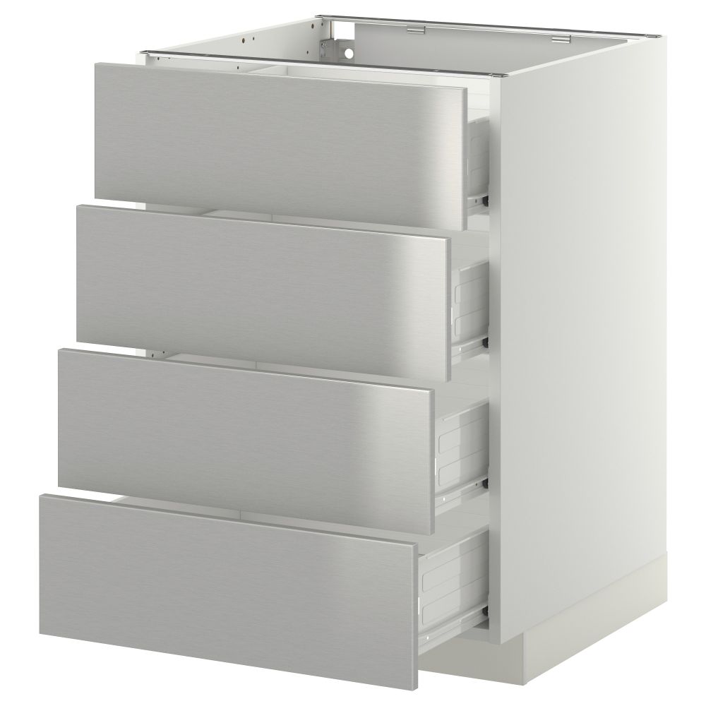 Напольный шкаф 4 фронтальных панели, 4 ящика МЕТОД / ФОРВАРА, белый, Гревста нержавеющ сталь - схема-чертеж с размерами