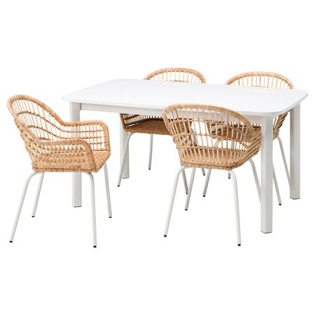 Стол и 4 стула, белый/ротанг белый 150/205/260 см IKEA STRANDTORP СТРАНДТОРП / NILSOVE НИЛЬСОВЕ 593.886.69