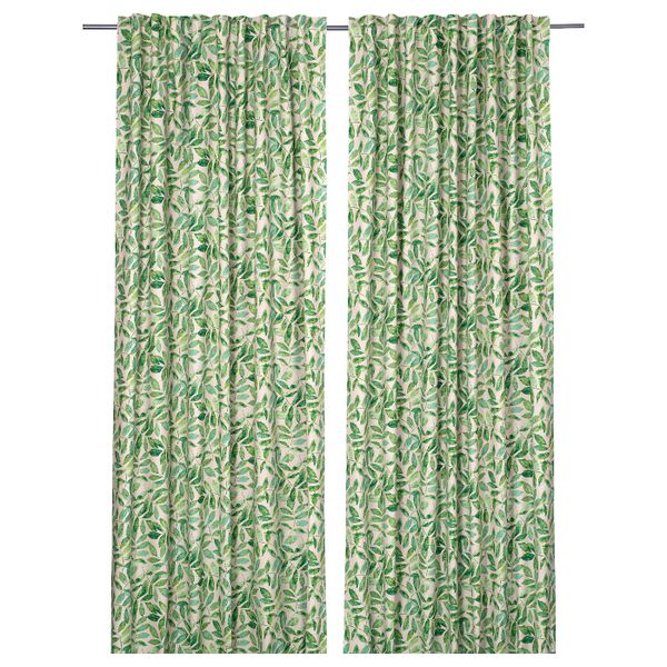 Гардины, 2 шт., естественный/листья 145x300 см IKEA FLENÖRT ФЛЕНЁРТ 304.830.25 - фото 1