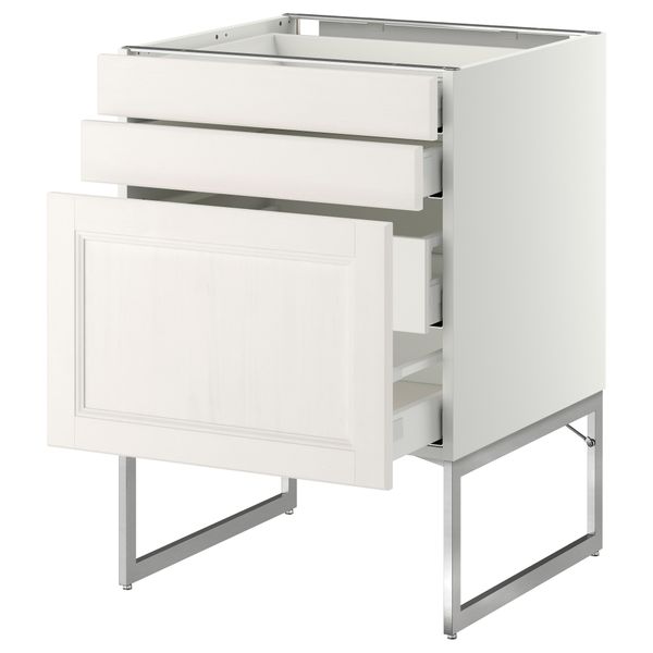 Напольный шкаф 3 фронтальных панели, 2 нижних, 2 средних ящика МЕТОД / МАКСИМЕРА, белый, Лаксарби белый - схема-чертеж с размерами
