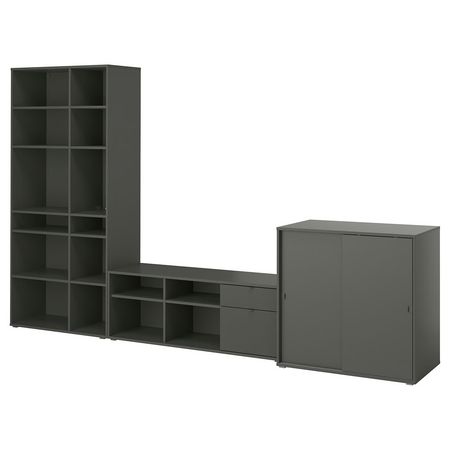 VIHALS Комбинация для хранения/под ТВ - темно-серый 337x47x200 см