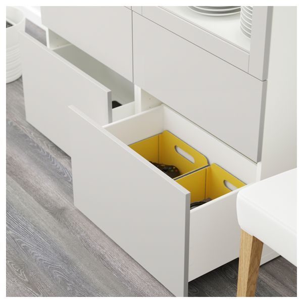 Комбинация для хранения со стеклянными дверцами БЕСТО, белый, Лаппвикен светло-серый прозрачное стекло (120x40x128 см) - схема-чертеж с размерами