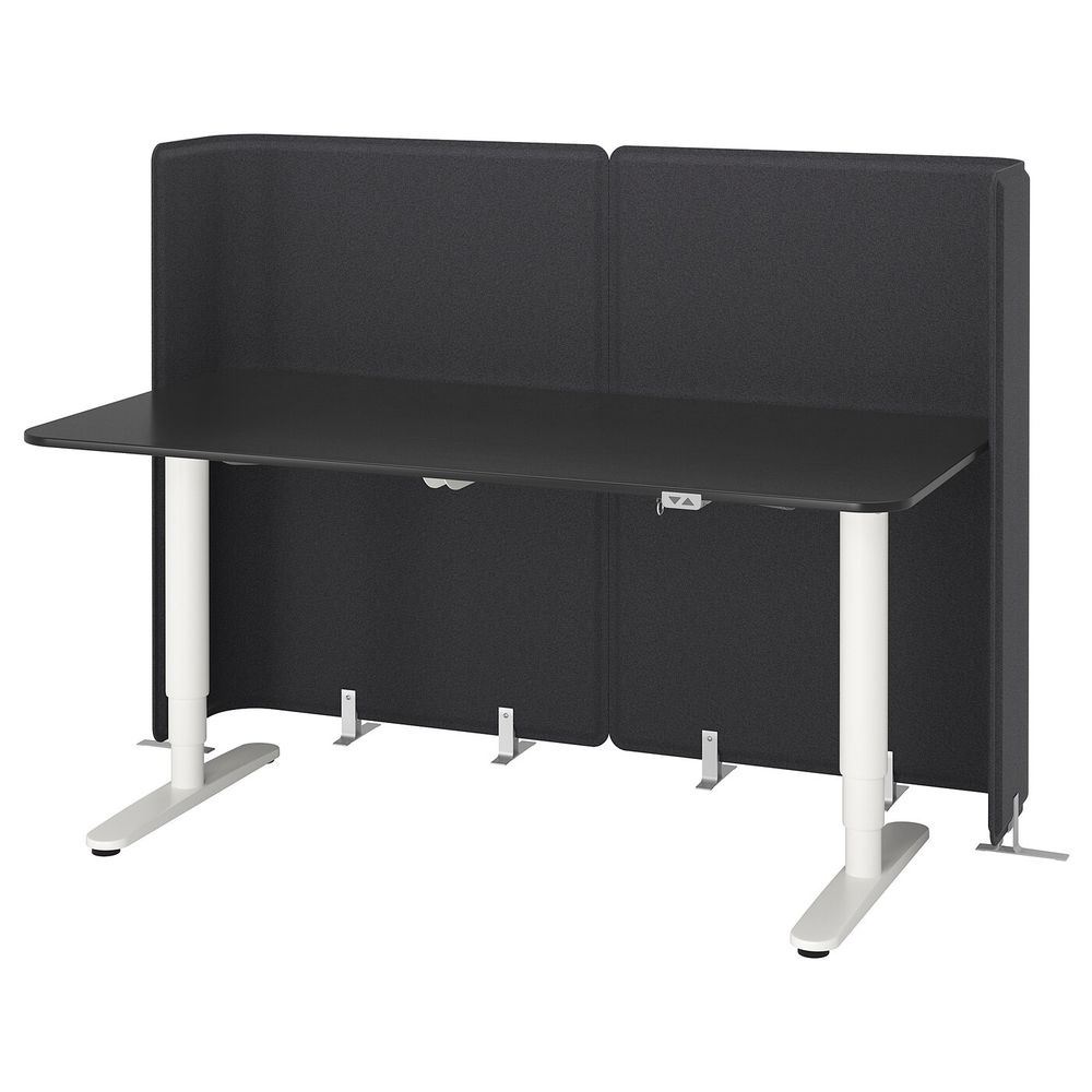 Стол-трансформер для приемной, ясеневый шпон, черная морилка, белый 160x80 120 см IKEA БЕКАНТ 192.882.90 - фото 1