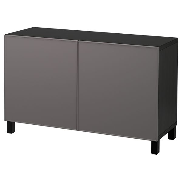 Комбинация для хранения с дверцами БЕСТО, черно-коричневый, Грундсвикен темно-серый - фото 1