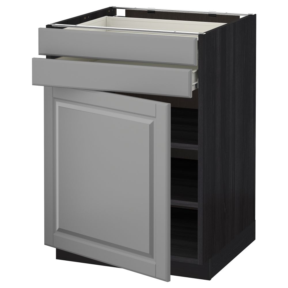 Напольный шкаф с дверцей, 2 ящиками МЕТОД / ФОРВАРА, черный, Будбин серый - схема-чертеж с размерами