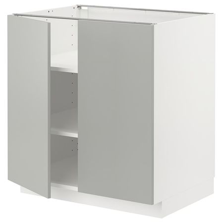 METOD Напольный шкаф с полками/2дверцами - белый/Havstorp светло-серый 80x60 см