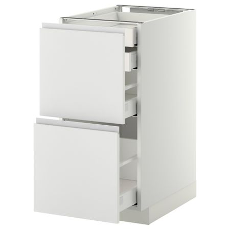 Напольный шкаф 2 фронтальные панели, 2 нижних, 1 средний, 1 высокий ящик МЕТОД / МАКСИМЕРА, белый, Нодста белый