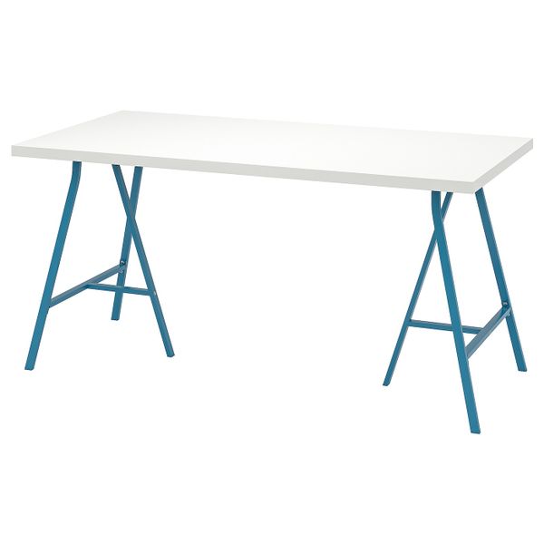 Стол, белый, синий 150x75 см IKEA LINNMON ЛИННМОН / LERBERG ЛЕРБЕРГ 093.309.54 - фото 1