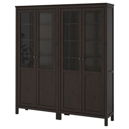 Комбинация для хранения со стеклянными дверцами ХЕМНЭС, черно-коричневый (180x197 см)