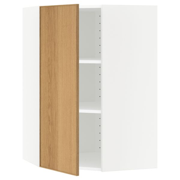 Угловой навесной шкаф с полками МЕТОД, белый, Экестад дуб - схема-чертеж с размерами