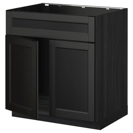 Напольный шкаф под мойку 2 дверцы/фронтальных панели МЕТОД, черный, Лаксарби черно-коричневый (80x60 см)