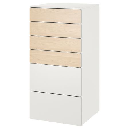 Комод с 6 ящиками, 60x57x123 см, белый береза, белый IKEA PLATSA ПЛАТСАA ПЛАТСА, SMÅSTAD СМОСТАД 095.493.11
