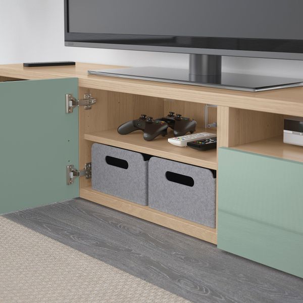 Тумба под ТВ, под беленый дуб, Сельсвикен глянцевый/серо-зеленый светлый, 180x40x38 см IKEA БЕСТО 592.503.89 - фото 3