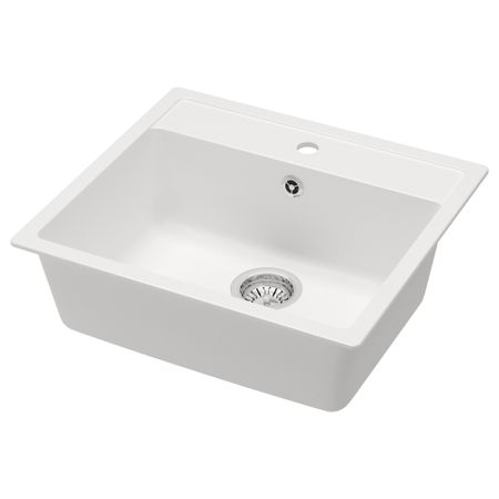 Мойка одинарная врезная ХЭЛЛВИКЕН, белый, кварцевый композит (56x50 см)